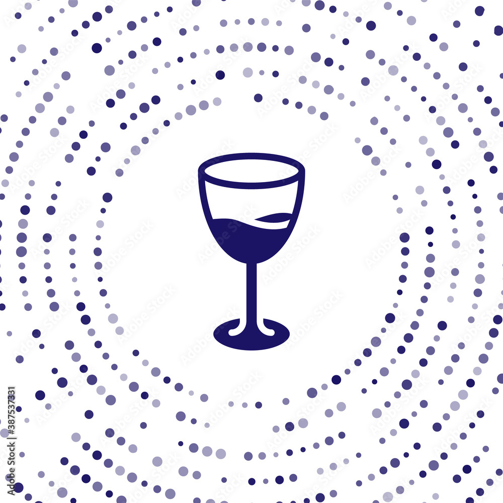 Blue Wine glass icon isolated on white background. Wineglass sign. Abstract circle random dots. Vect