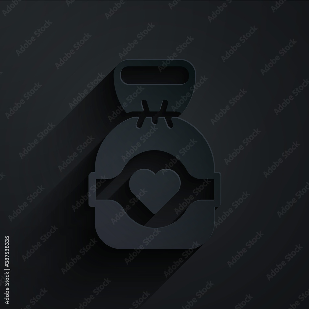 Paper cut Chocolate candy icon isolated on black background. Paper art style. Vector.