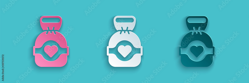 Paper cut Chocolate candy icon isolated on blue background. Paper art style. Vector.