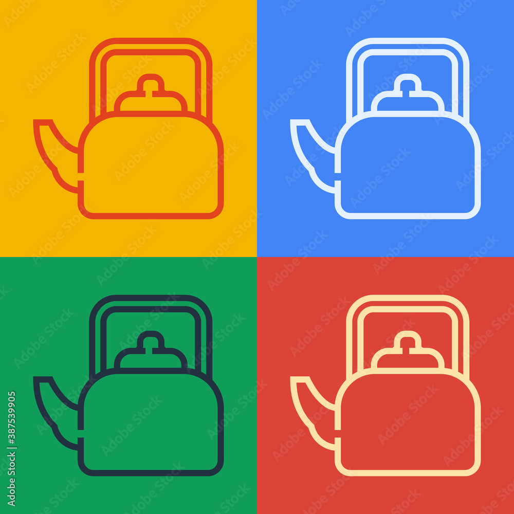 Pop art line Kettle with handle icon isolated on color background. Teapot icon. Vector.