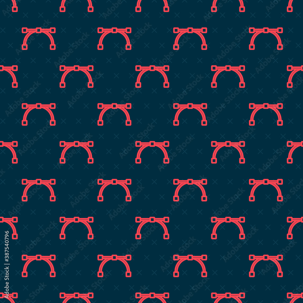 Red line Bezier curve icon isolated seamless pattern on black background. Pen tool icon. Vector.