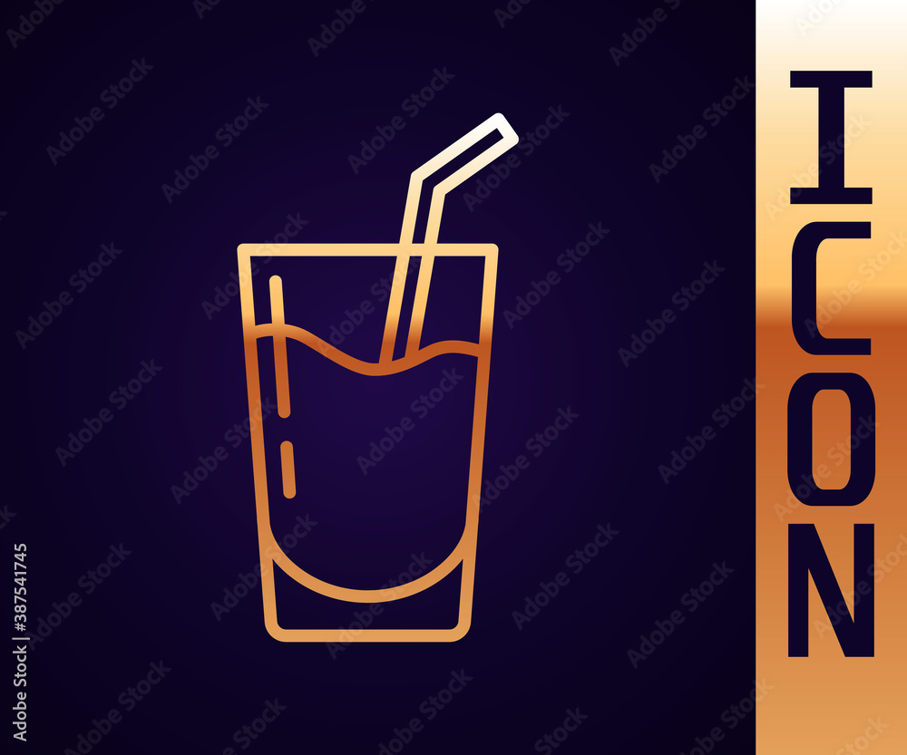 Gold line Cocktail and alcohol drink icon isolated on black background. Vector.