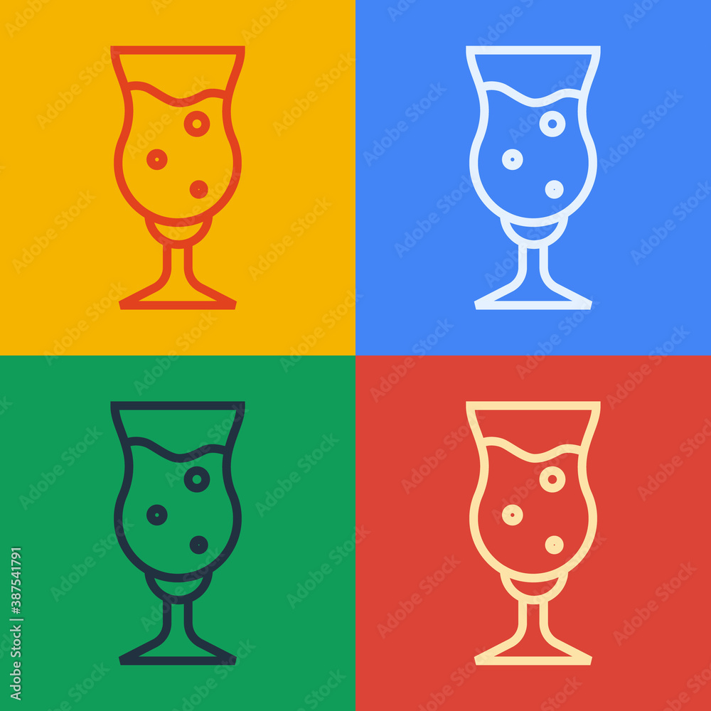 Pop art line Glass of beer icon isolated on color background. Vector.