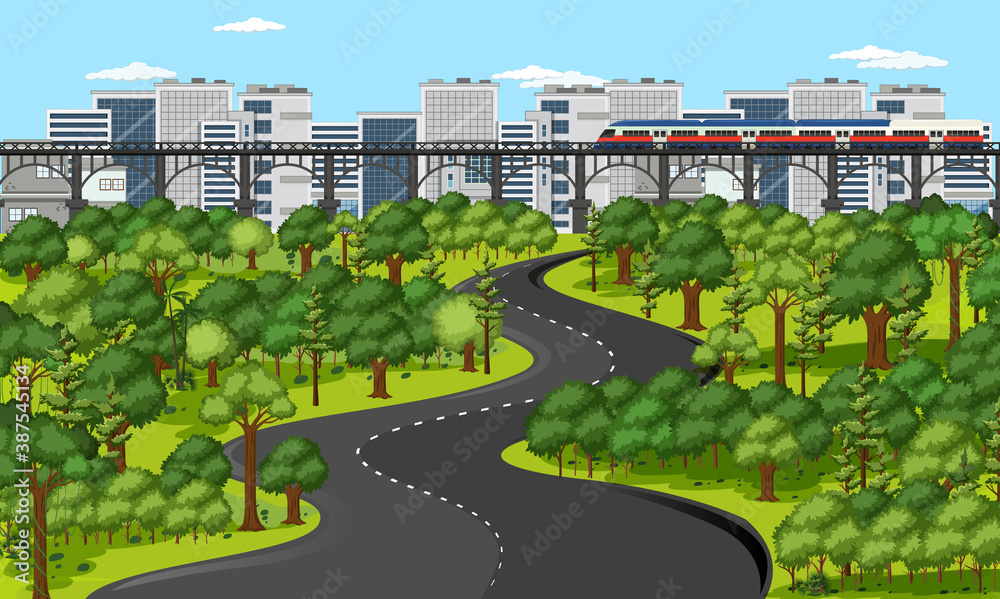 City with nature park landscape scene