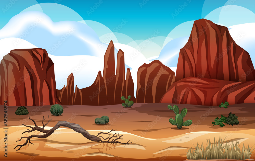 Desert with rock mountains landscape at day scene