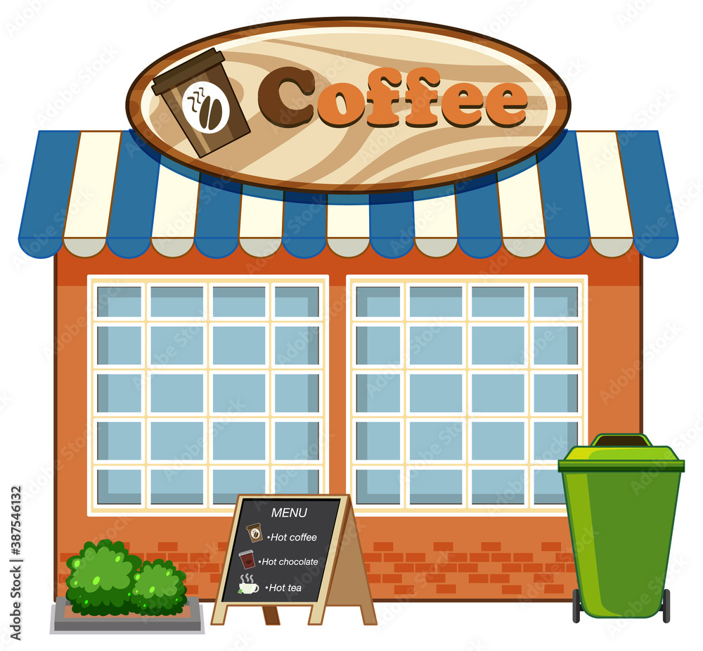 Coffee shop cartoon style isolated on white background