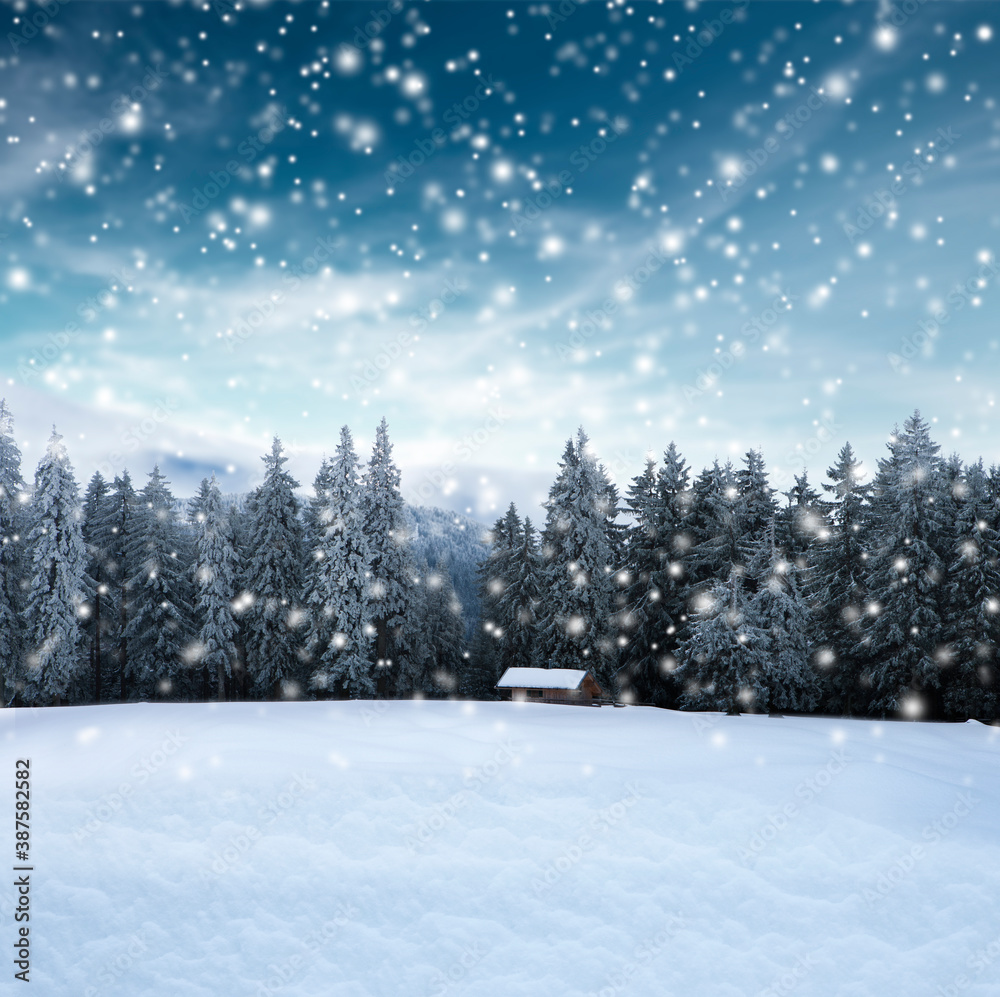 Winterlicher Landschaft mit Blockhütte