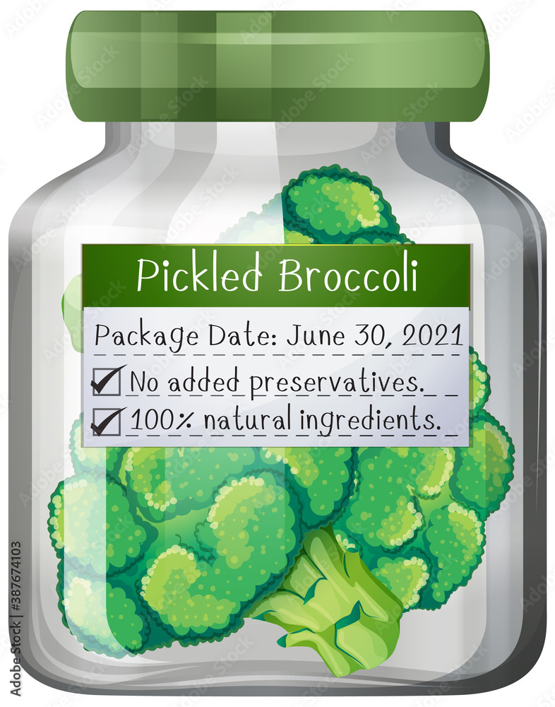 Pickled broccoli preserve in glass jar