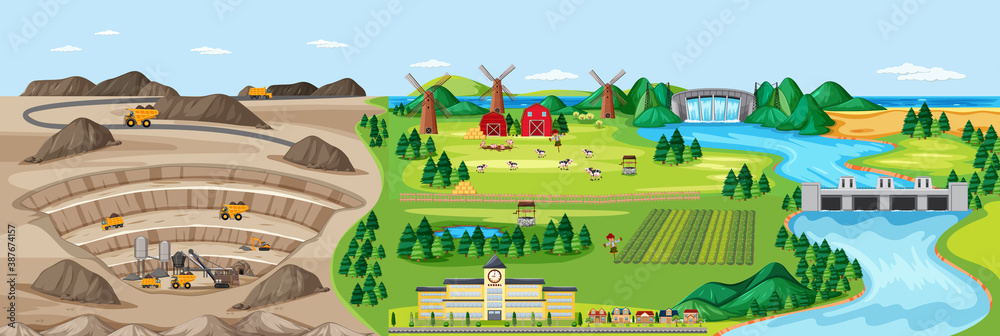 Landscape of coal mine and agriculture land