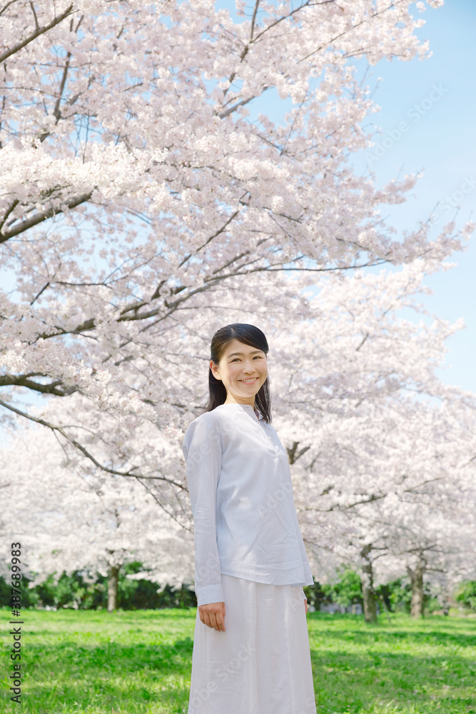 女性　桜　満開