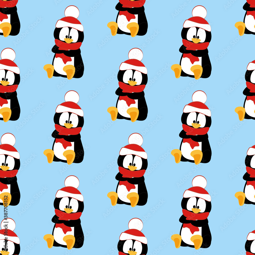 Penguin in christmas party costume seamless pattern