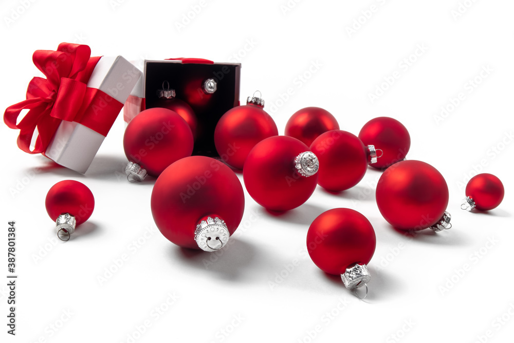 Christmas balls out of a gift box