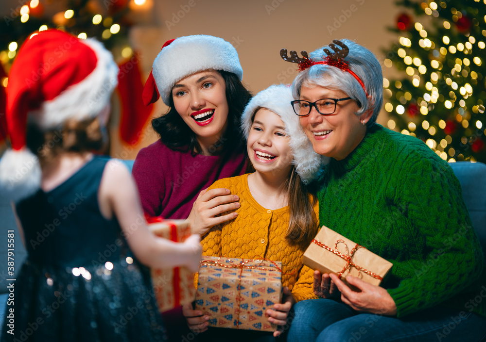 family celebrating Christmas