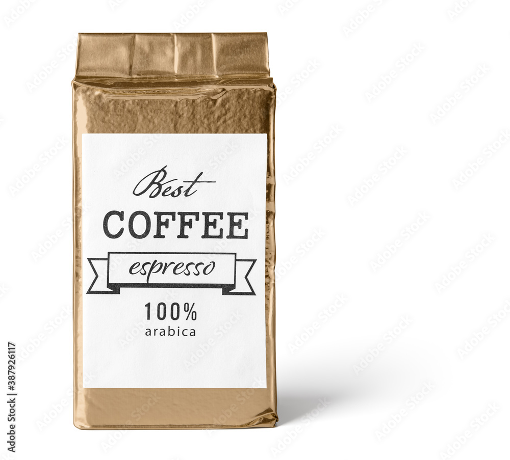 Coffee bag on white background