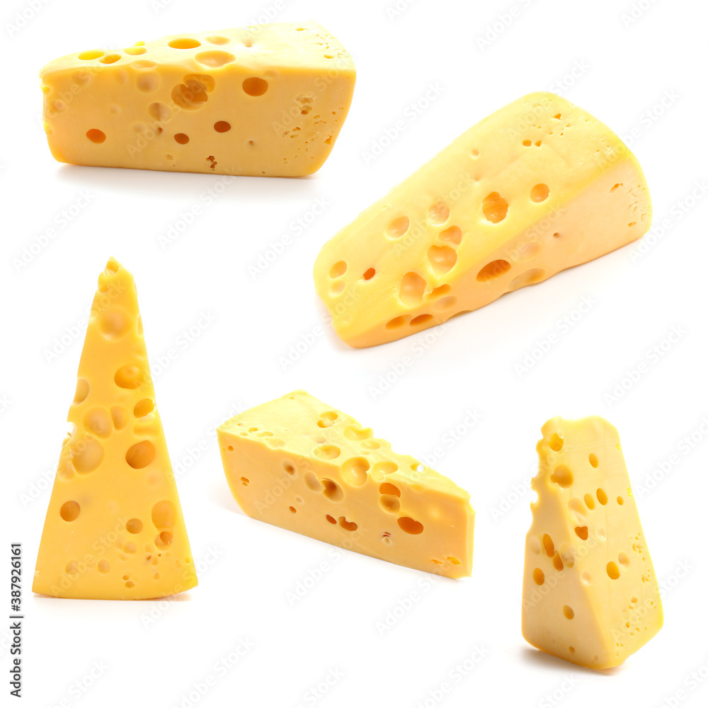 Tasty cheese on white background