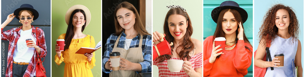 Beautiful women with cups of coffee