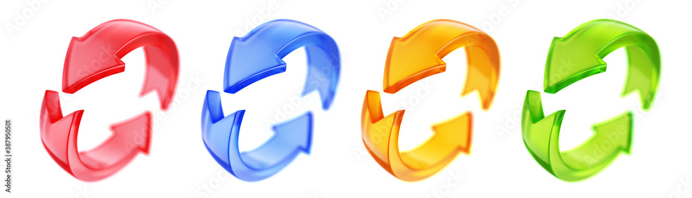 Rotation circle 3d arrows icon. Circled web recycling progress concept - 3d rendering