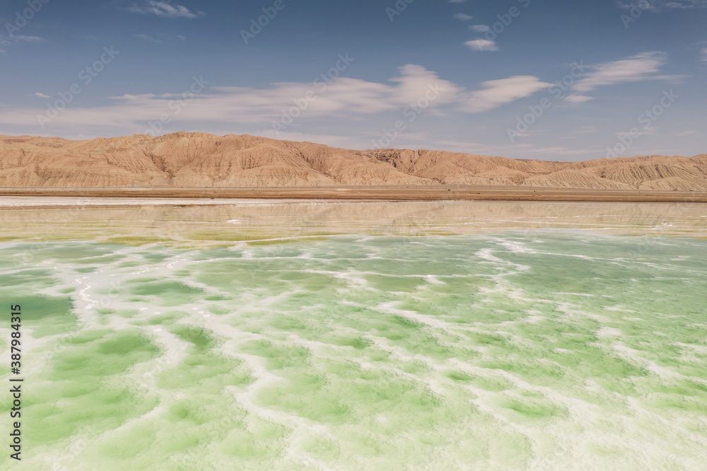 The green saline lake, natural lake background.