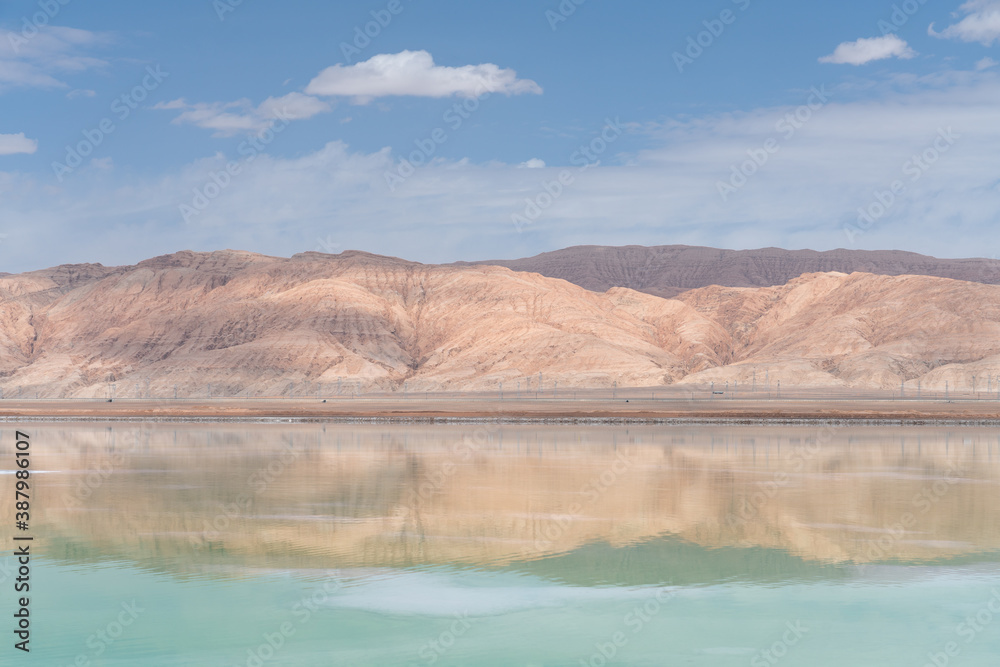 Aerial of salt lakes, natural landscape.