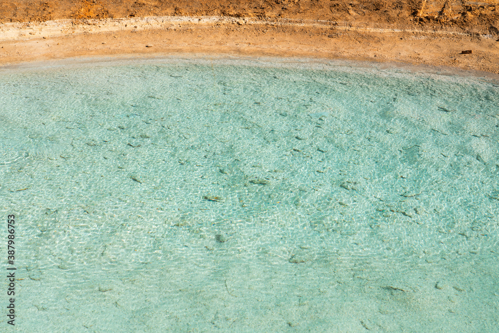 The cyan saline lake, natural lake background.