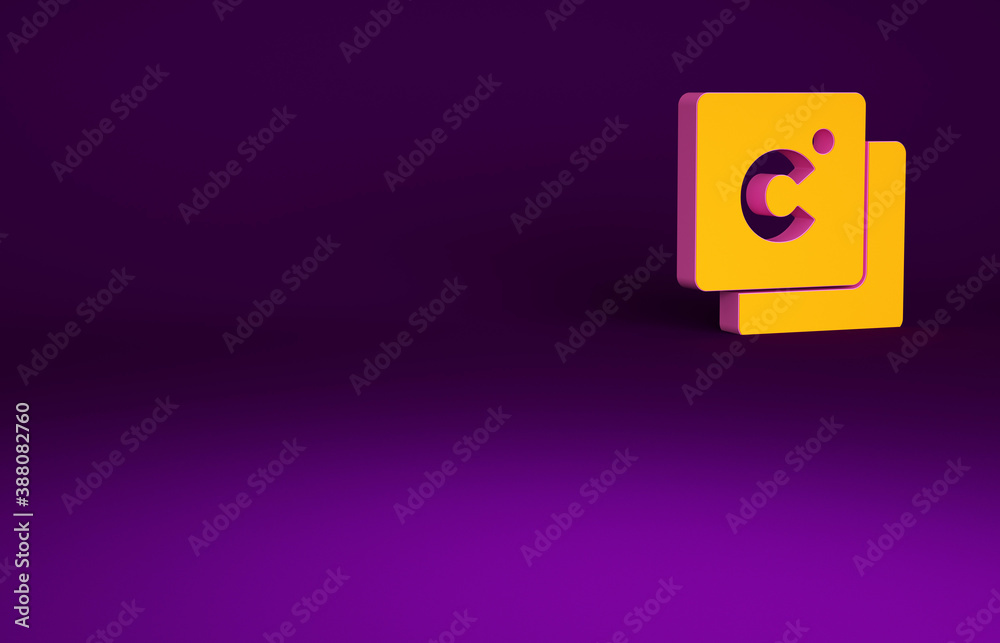 Orange Celsius icon isolated on purple background. Minimalism concept. 3d illustration 3D render.