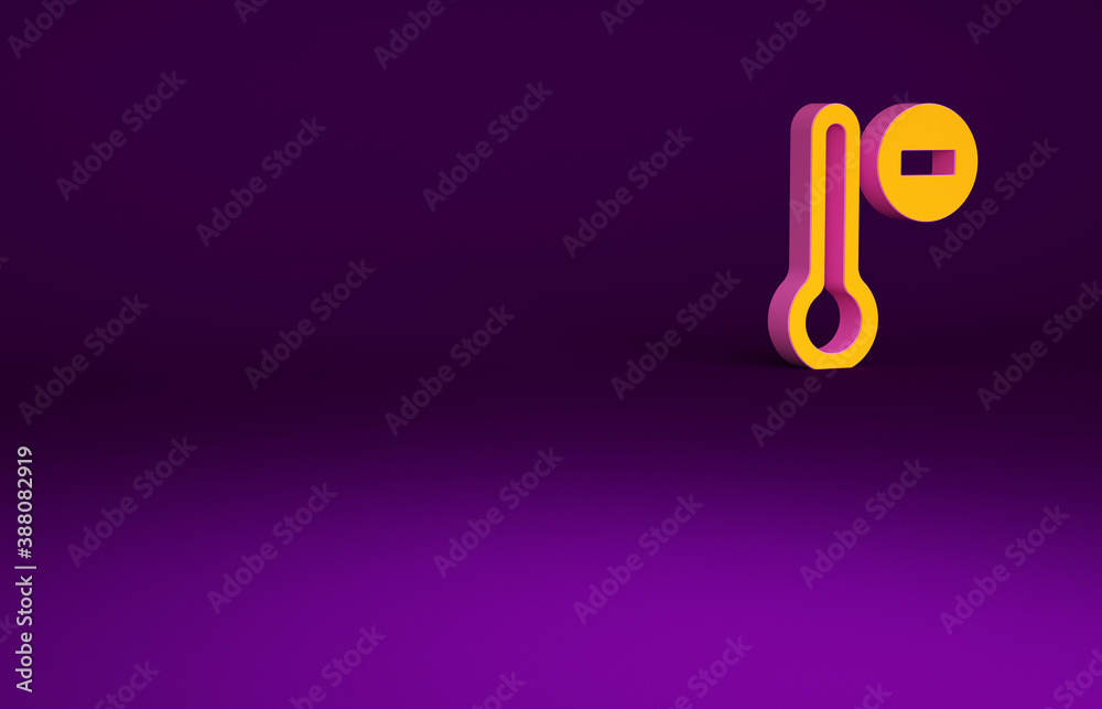 Orange Meteorology thermometer measuring icon isolated on purple background. Thermometer equipment s