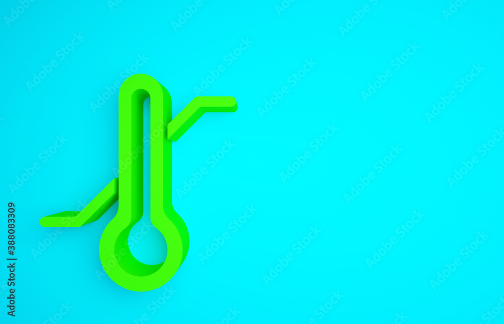 Green Meteorology thermometer measuring icon isolated on blue background. Thermometer equipment show