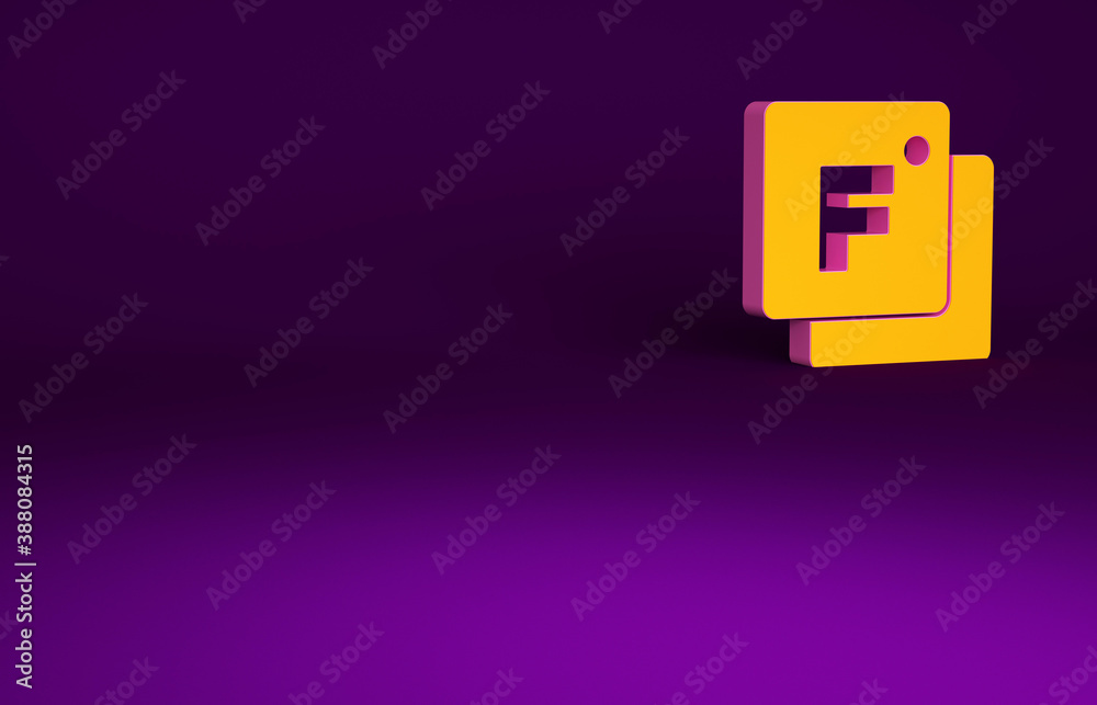 Orange Fahrenheit icon isolated on purple background. Minimalism concept. 3d illustration 3D render.