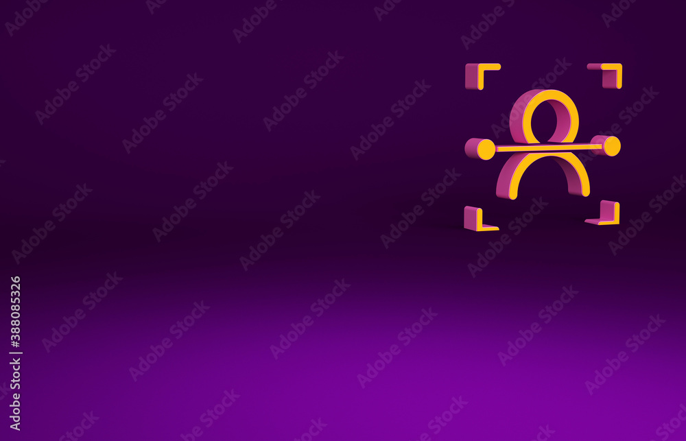 Orange Face recognition icon isolated on purple background. Face identification scanner icon. Facial