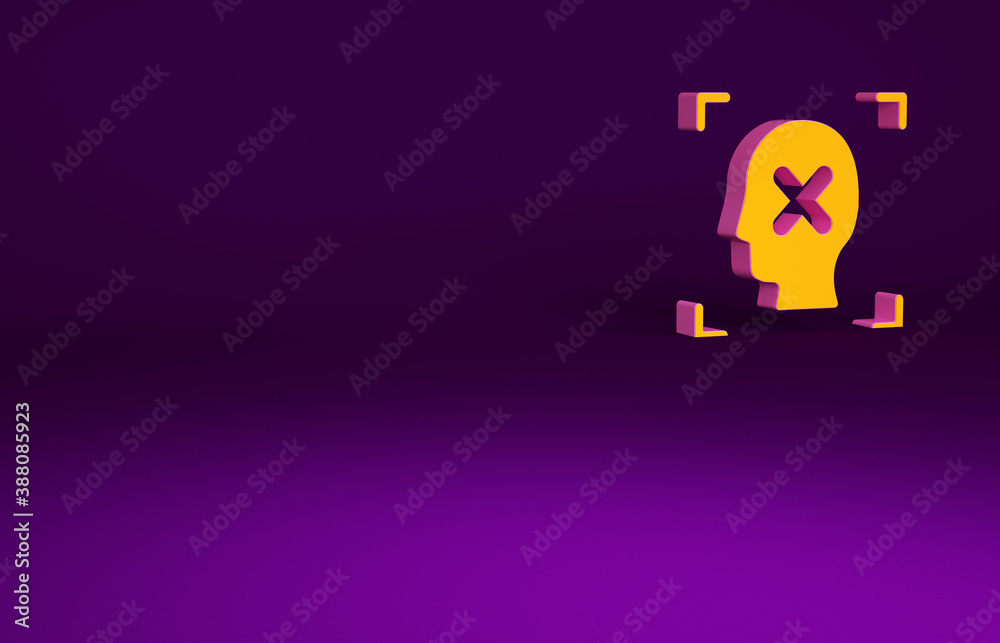 Orange Rejection face recognition icon isolated on purple background. Face identification scanner ic