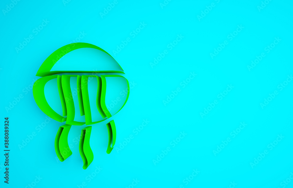 Green Jellyfish icon isolated on blue background. Minimalism concept. 3d illustration 3D render.