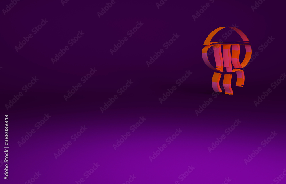 Orange Jellyfish icon isolated on purple background. Minimalism concept. 3d illustration 3D render.