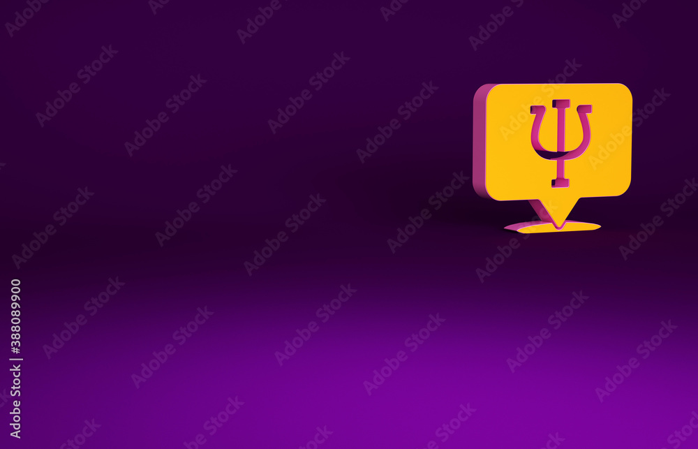 Orange Psychology icon isolated on purple background. Psi symbol. Mental health concept, psychoanaly