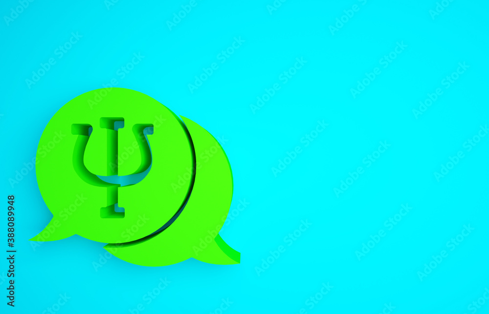 Green Psychology icon isolated on blue background. Psi symbol. Mental health concept, psychoanalysis