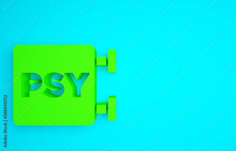 Green Psychology icon isolated on blue background. Psi symbol. Mental health concept, psychoanalysis