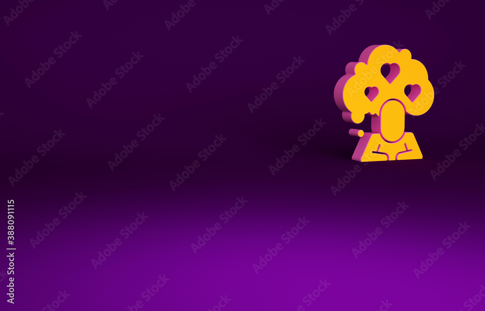 Orange Broken heart or divorce icon isolated on purple background. Love symbol. Valentines day. Mini