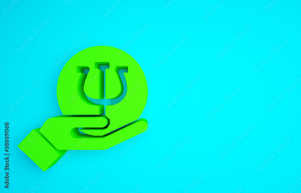 Green Psychology icon isolated on blue background. Psi symbol. Mental health concept, psychoanalysis