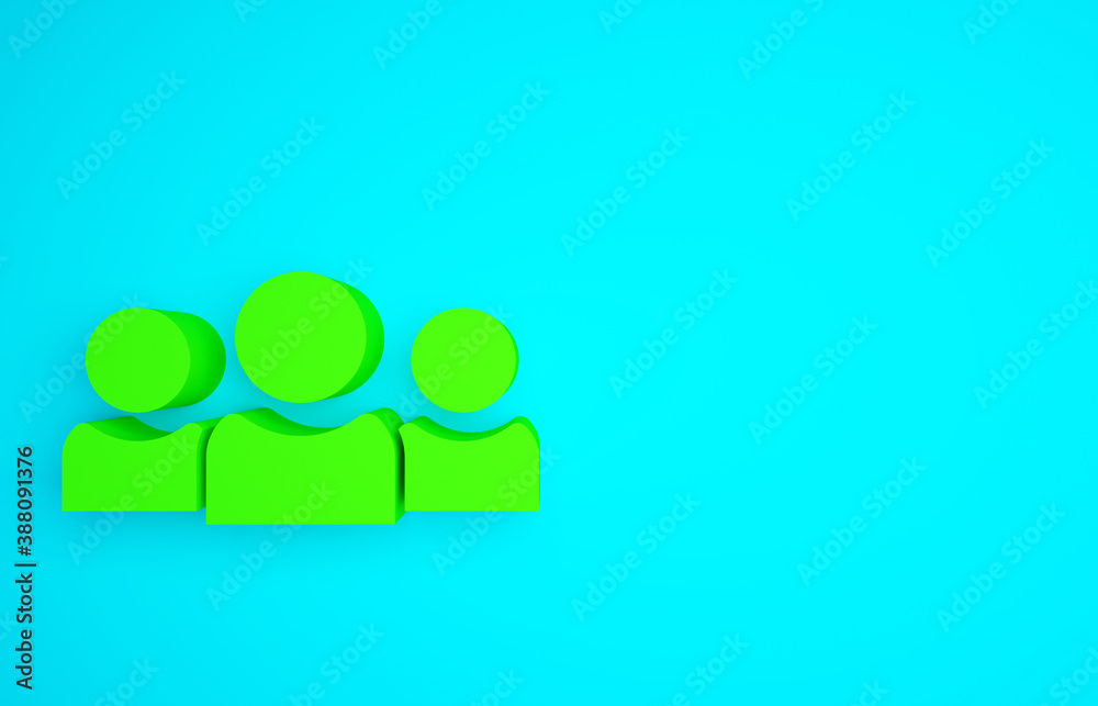 Green Users group icon isolated on blue background. Group of people icon. Business avatar symbol - u