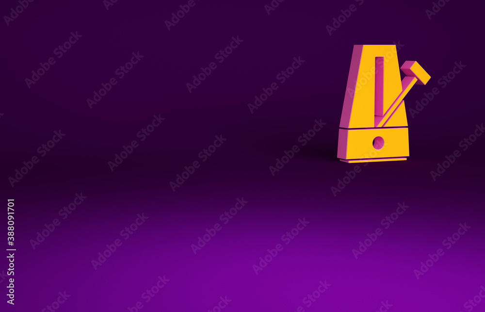 Orange Classic Metronome with pendulum in motion icon isolated on purple background. Equipment of mu