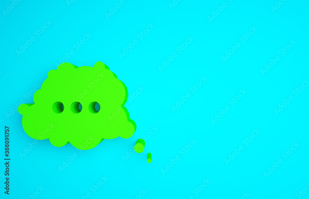 Green Speech bubble chat icon isolated on blue background. Message icon. Communication or comment ch