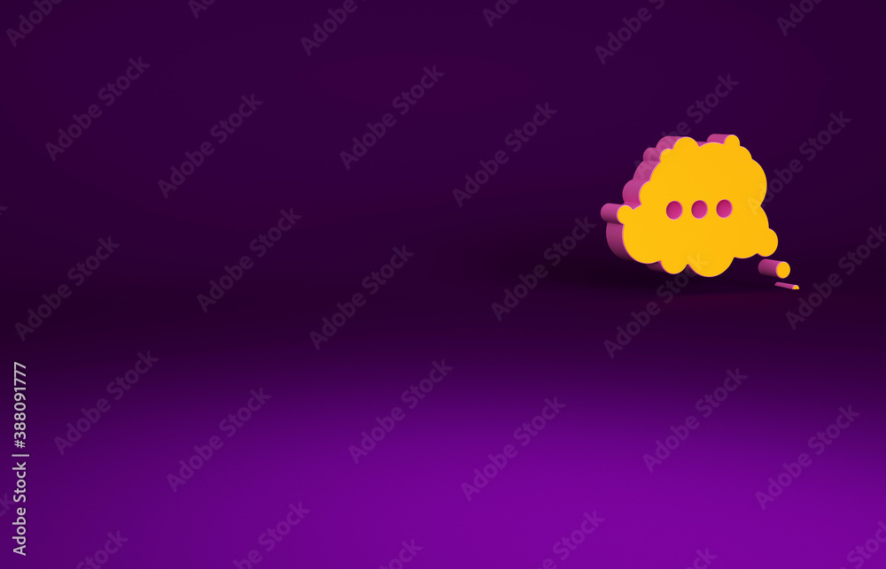 Orange Speech bubble chat icon isolated on purple background. Message icon. Communication or comment