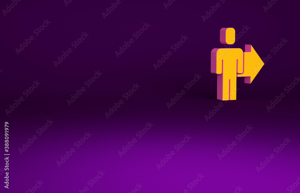 Orange Leader of a team of executives icon isolated on purple background. Minimalism concept. 3d ill