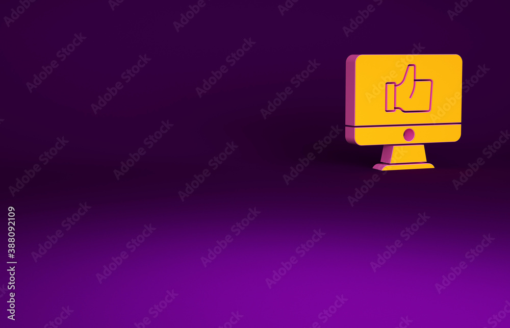 Orange Hand like icon isolated on purple background. Minimalism concept. 3d illustration 3D render.