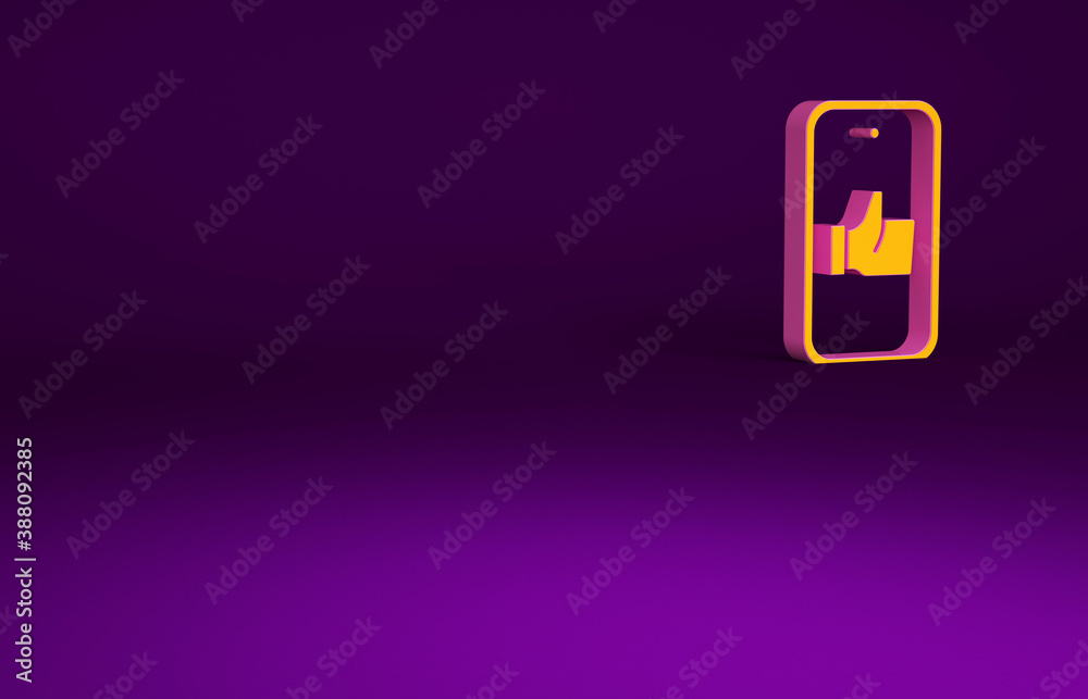 Orange Hand like icon isolated on purple background. Minimalism concept. 3d illustration 3D render.