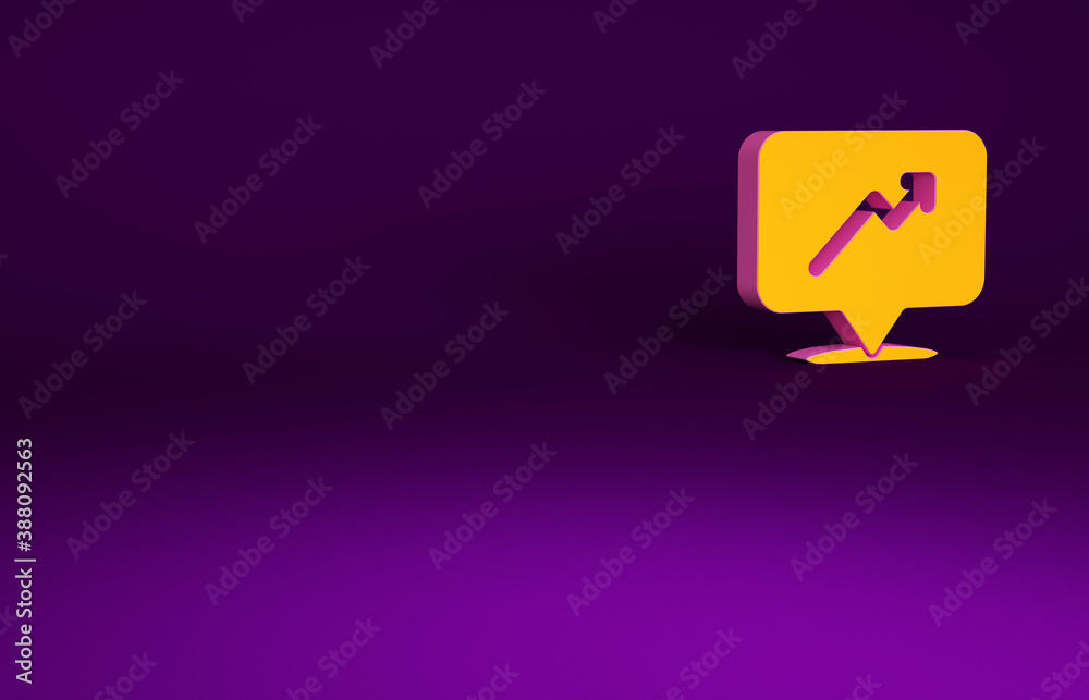 Orange Graph, schedule, chart, diagram, infographic, pie graph icon isolated on purple background. M