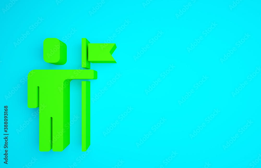 Green Leader of a team of executives icon isolated on blue background. Minimalism concept. 3d illust