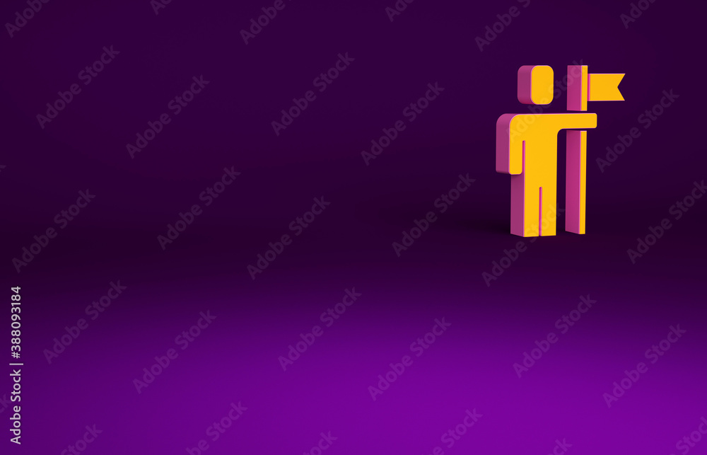 Orange Leader of a team of executives icon isolated on purple background. Minimalism concept. 3d ill