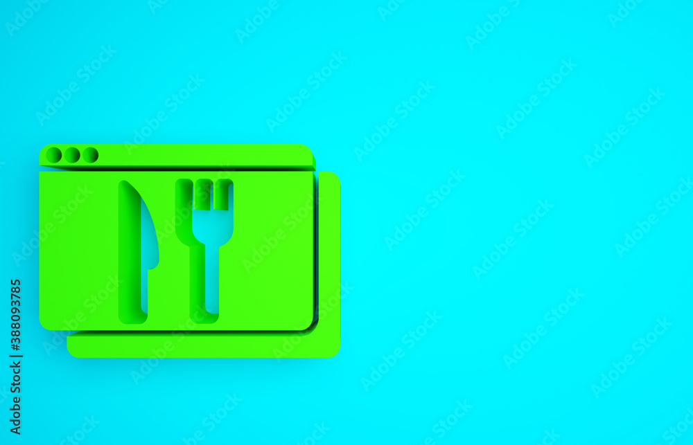 Green Online ordering and fast food delivery icon isolated on blue background. Minimalism concept. 3