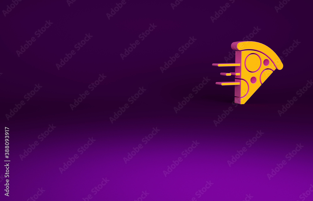 Orange Online ordering and fast pizza delivery icon isolated on purple background. Minimalism concep