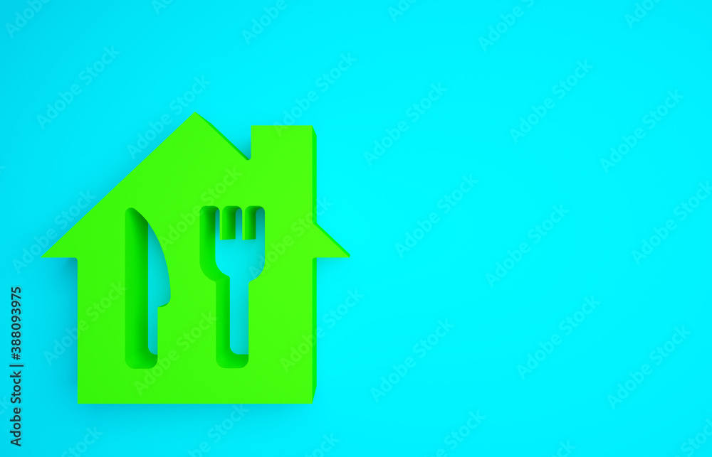 Green Online ordering and fast food delivery icon isolated on blue background. Minimalism concept. 3